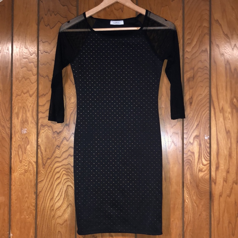 Gold Stud Sheer Sleeves Dress